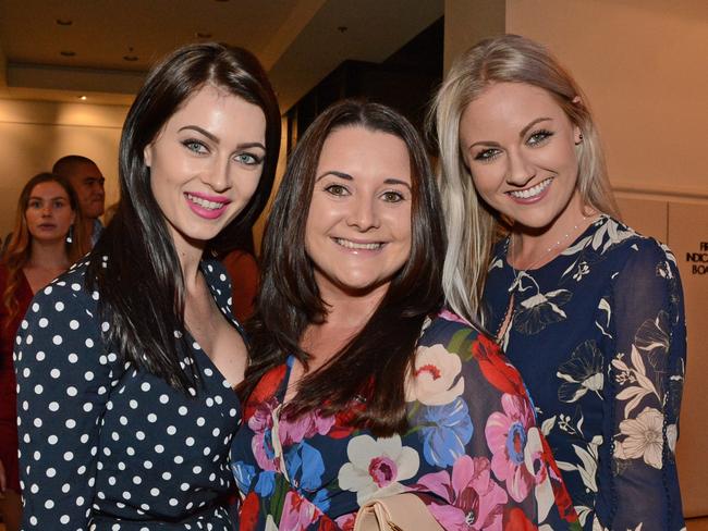 Lanii Wagstaff, Katie Lister, Bronwen Hemmings at Gold Coast Titans Awards night at QT Resort, Surfers Paradise. Picture: Regina King