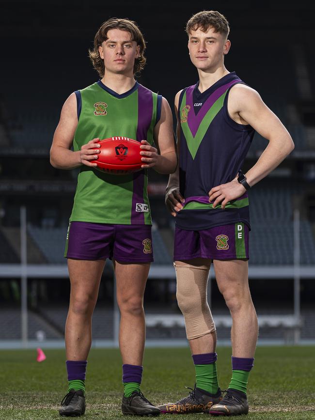 Laird Ramshaw and Lachlan Plant of Parade College ahead of their Herald Sun Shield semi-final, which will be live Wednesday on KommunityTV. Picture: Daniel Pockett/AFL Photos/via Getty Images