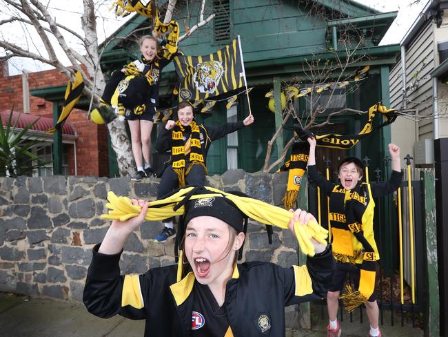 Abbey, Sophie, Ben, and Will outside their Cremorne home. Picture: Alex Coppel.