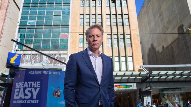 Deputy Lord Mayor Arron Wood in front of Art Deco building Diamond House. Picture: Sarah Matray