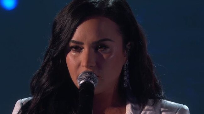 Demi Lovato had a tear rolling down her cheek during her emotional Grammys performance