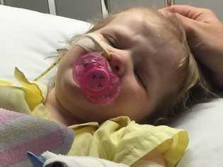 Serenity Parker, 23 months, is recovering from burns to 9% of her body after she tripped into a campfire at The Glen on Sunday. Picture: Contributed