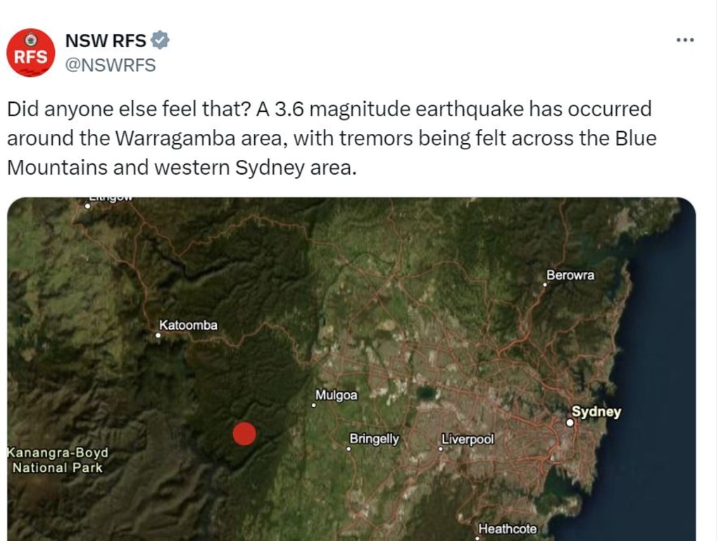 The RFS confirmed the earthquake after reports from residents.