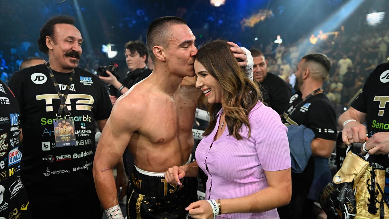 Tim Tszyu with partner Alexandra Constantine. Photo by Matt Roberts/mattrimages.com.au/No Limit Boxing.