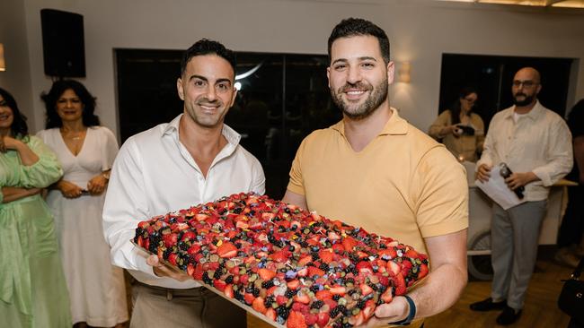 Jad Nehmetallah with Harrods' head pastry chef Philip Khoury, with a sample of the wedding cake-inspired dessert at Misc.