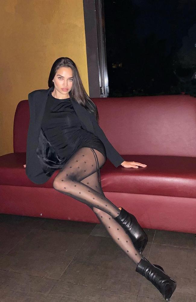 Shanina Shaik wearing a pair of Chanel’s double-C logo stockings. Picture: Instagram