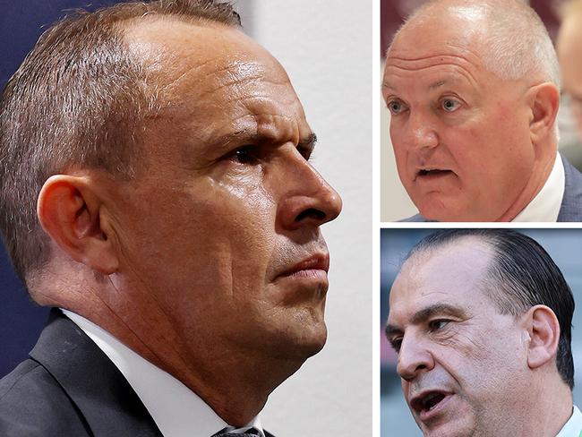 Leading Sydney trainer Chris Waller (left) has publicly praised Racing NSW bosss Peter V'landys (bottom right) while distancing himself from a controversial letter to NSW racing minister David Harris (top right).