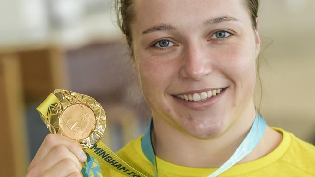 Kristina Clonan with her gold after the 2022 Commonwealth Games. Picture: NCA NewsWire / Roy VanDerVegt