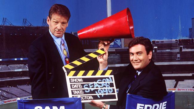 Sam Newman with McGuire on the set of The Footy Show in its prime. Picture: Supplied