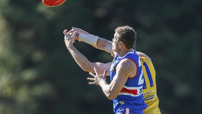 Walker spoils a Noble Park opponent. Picture: Valeriu Campan