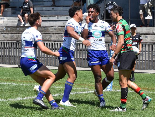 Malakai Cama celebrates his try. Picture: Sean Teuma