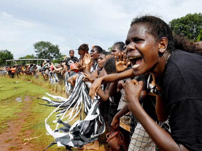 Muluwurri Magpies supporters at a Tiwi Islands grand final. Picture: Elise Derwin