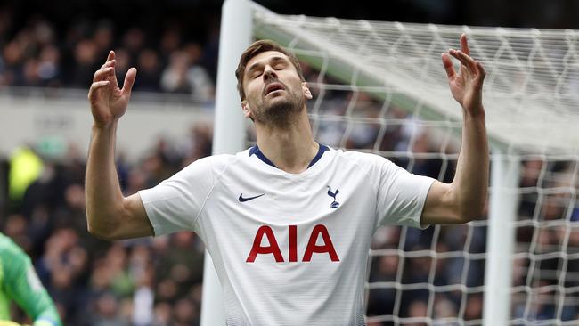 Tottenham Hotspur’s Fernando Llorente laments his side’s inability to score against West Ham. Picture: AP