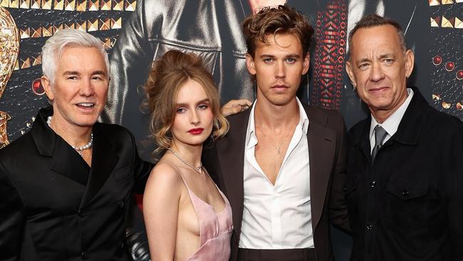 Baz Luhrmann, Olivia DeJonge, Austin Butler and Tom Hanks at the Sydney premiere of Elvis. Picture: Brendon Thorne/Getty Images