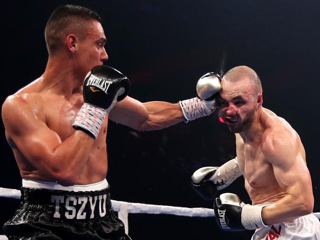 Tszyu on his way to a unanimous decision win over Joel Camilleri in 2019. Picture: Cameron Spencer/Getty Images