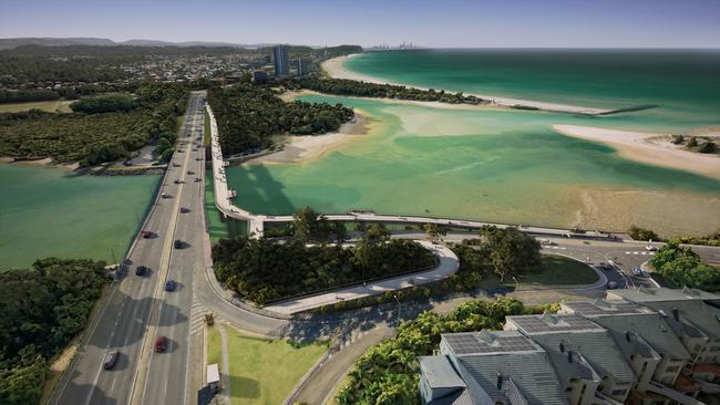 First look, from the northern side, a proposed pedestrian bridge across Currumbin Creek.