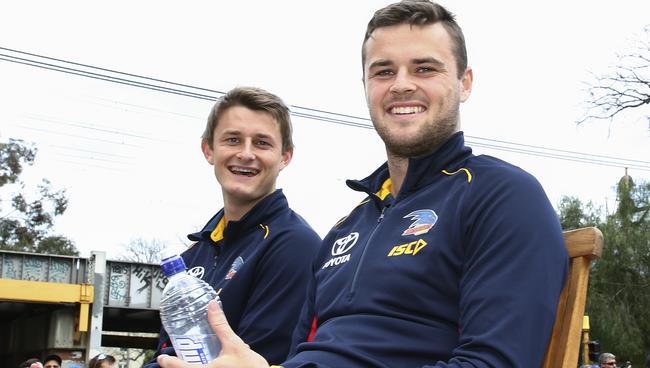 Matt and Brad Crouch at the Grand Final parade. Picture: Sarah Reed