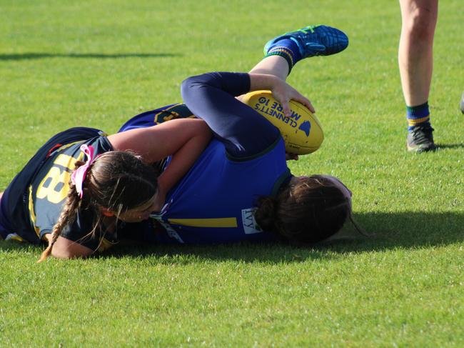 SFLW Community League - Action from Sorell v St Virgils during the annual Pink Sock-Carolyn Birch Memorial Match. Picture: Jake Garland