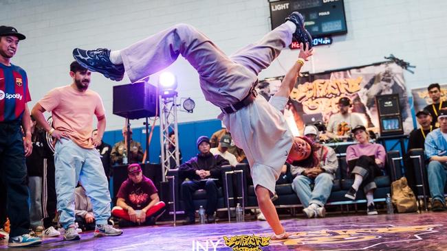 Jeff Dunne at a breaking (break dancing) competition.