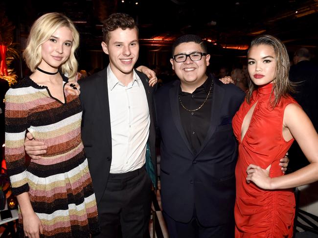 Modern Family stars Nolan Gould and Rico Rodriguez at the Netflix Emmys after party with Isabel May (left) and Paris Berelc (right). Picture: Shutterstock / Splash News