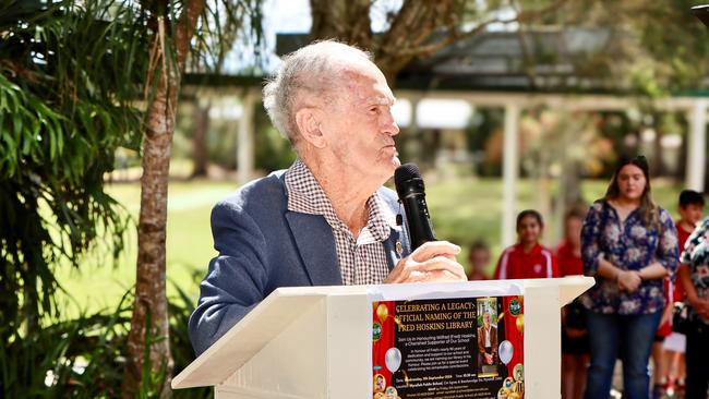 Fred Hoskins, 90, the man of honour at Wyrallah Public School for the ceremony. Picture: Ben Griffin