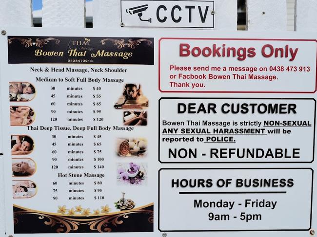 Signage at Bowen Thai Massage.