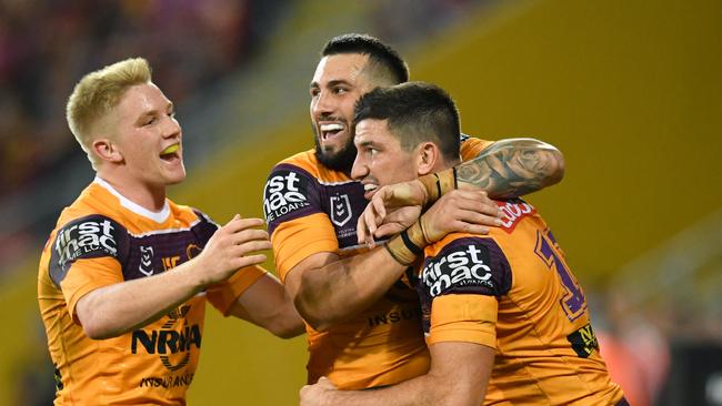 Jack Bird (middle) suffered a serious knee injury. Picture: AAP Image/Darren England