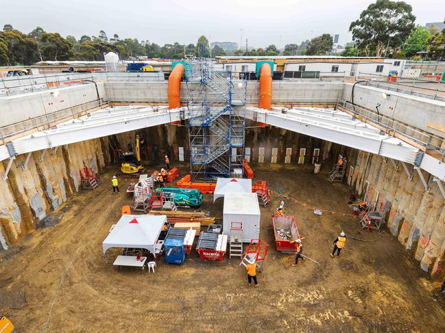 A fenced-off construction zone is nestled between sleepy streets in Burwood. Picture: Mark Stewart