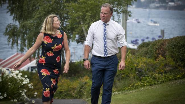 Premier Will Hodgman with wife, Nicky Hodgman the day after announcing he would quit politics. Picture: LUKE BOWDEN