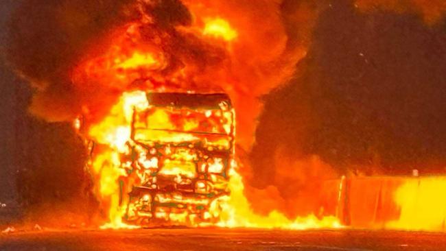 A truck has burst into flames after a crash on the Bruce Highway at Aldershot near Maryborough.