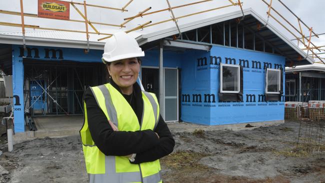 Minister for Communities and Housing Leeanne Enoch visits a social housing project under construction in Drayton earlier this year. Picture: Morgan Burley