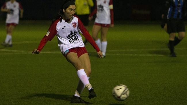 Croydon’s Chryssanthi Angelakos showed great poise in her team’s semi-final loss against Salisbury Inter at VALO Football Centre. Picture: Emma Brasier