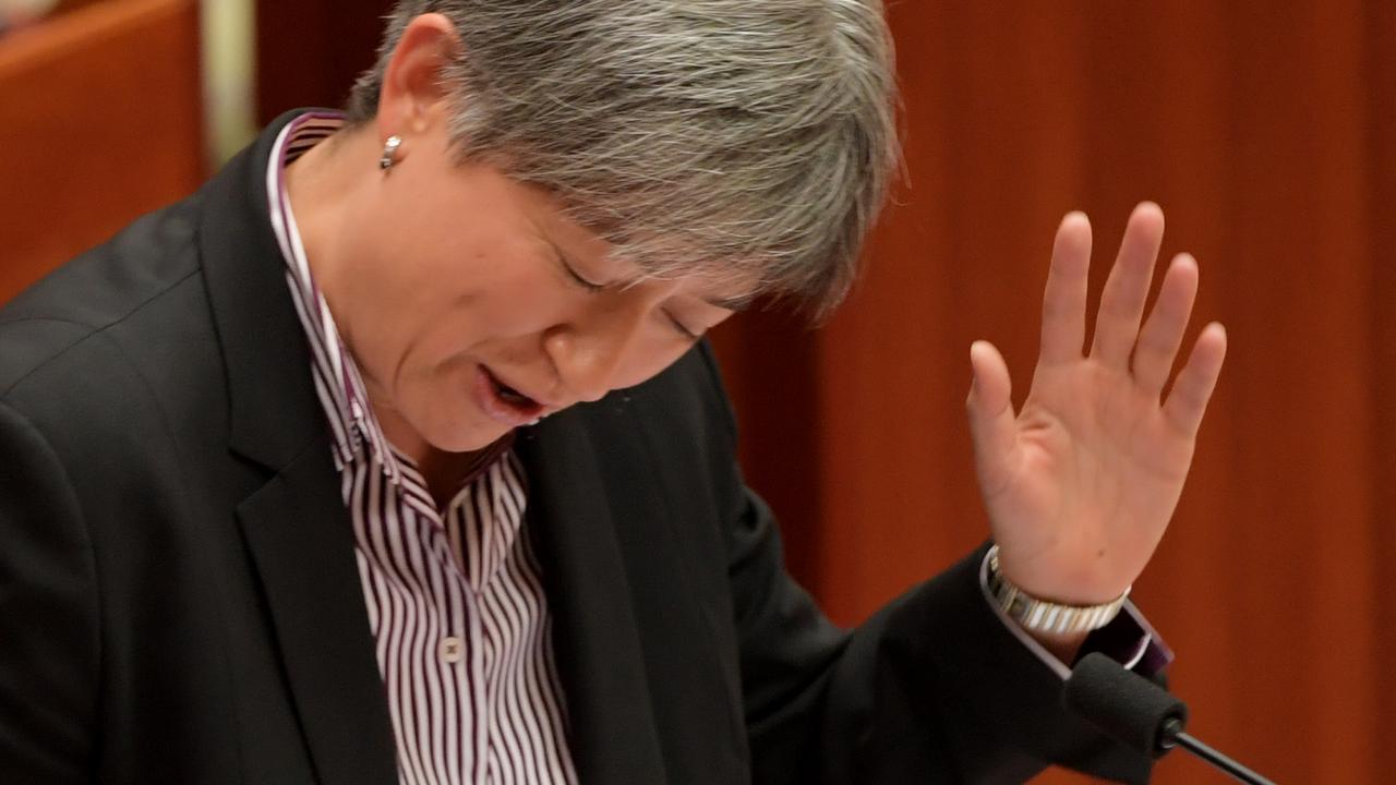 A frustrated Penny Wong. Picture: Tracey Nearmy/Getty 
