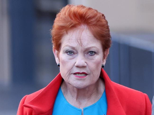 SYDNEY, AUSTRALIA - NewsWire Photos JUNE 10, 2022:  Pauline Hanson pictured (centre) as she arrives at the Federal Court, Sydney CBD. Former senator Brian Burston suing One Nation leader Pauline Hanson over a series of allegations he sexually assaulted staffers. Picture: NCA NewsWire / Damian Shaw