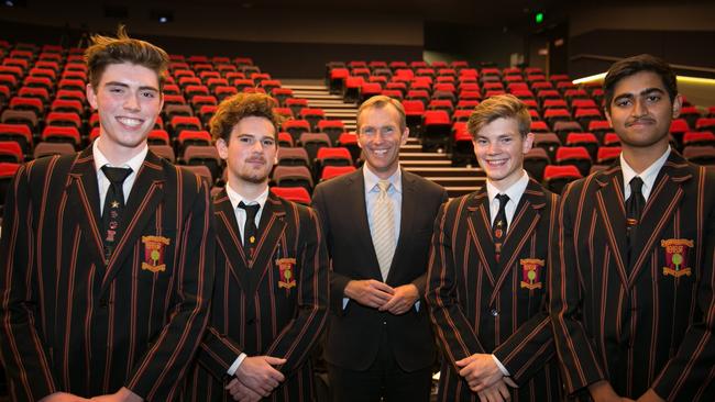 Normanhurst Boys High School studentsSam Prince; Nathan Bleier, NSW Education Minister, Rob Stokes, Tom Gilbert; Anish Malish.