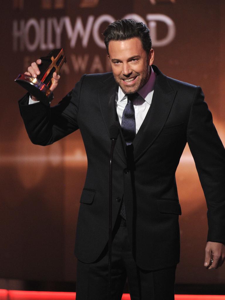 Ben Affleck accepts the Hollywood film award for “Gone Girl” on stage at the Hollywood Film Awards at the Palladium on Friday, Nov. 14, 2014, in Los Angeles. Picture: AP