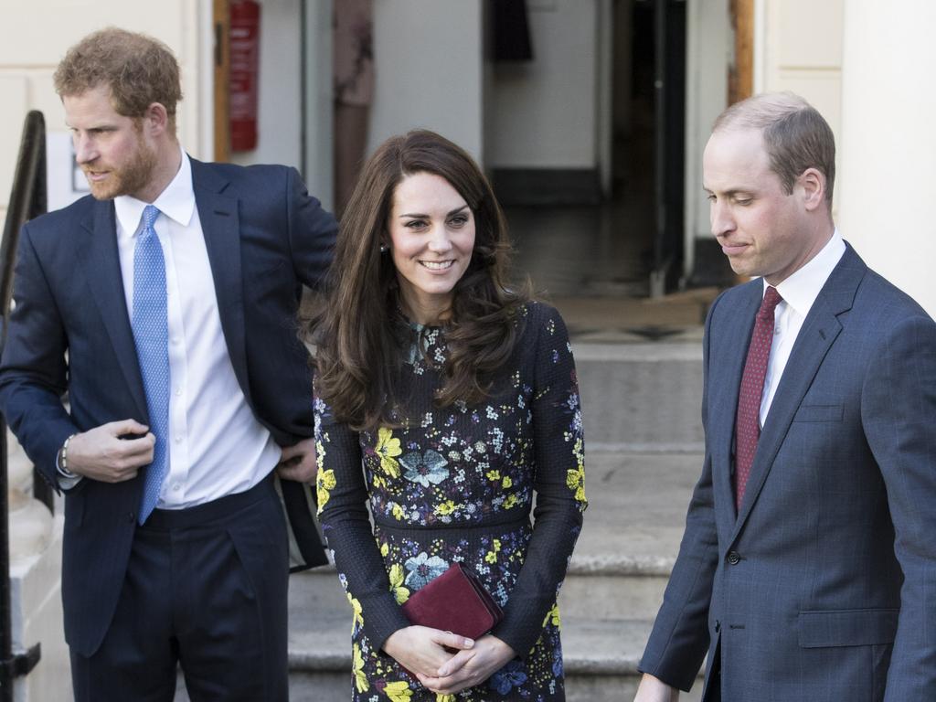 Prince Harry, Catherine, Duchess of Cambridge and Prince William, pictured in 2017 after announcing a charity initiative together. Picture: Getty