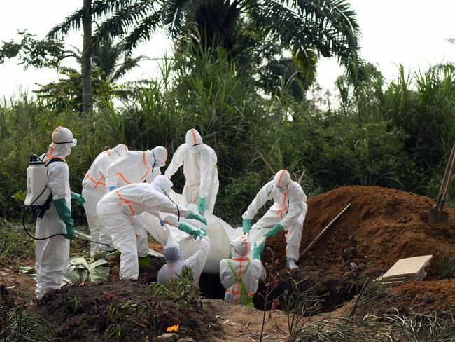 An Ebola victim is put to rest at the Muslim cemetery in Beni, Congo. Picture: AP