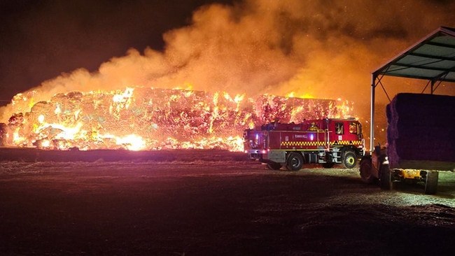 Crews battled through the night to contain the Kerang hay fire. Picture: Supplied (Brad Morpeth, Swan Hill Fire Brigade)