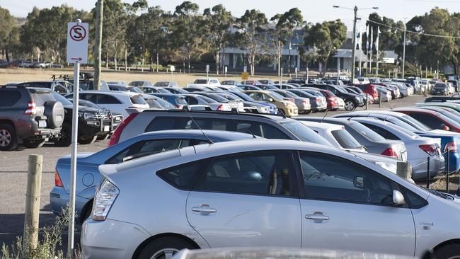 With the Hurstbridge train line shut down, the parking squeeze at South Morang station has reached unprecedented levels. Picture: Ellen Smith