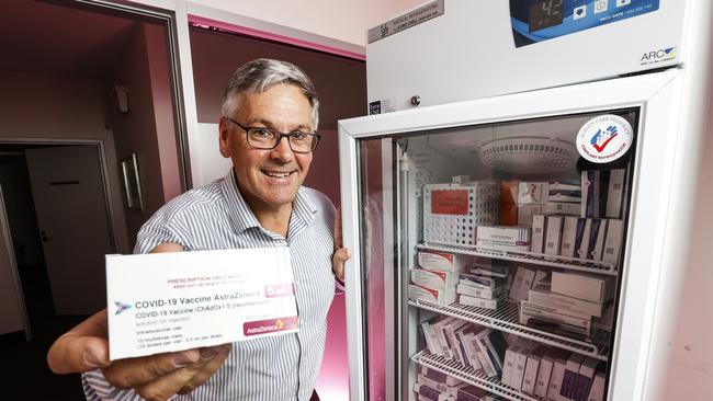 Dr Tim Jackson from Eastern Shore Doctors at Shoreline with the practice’s COVID-19 vaccines earlier this year. Picture: Zak Simmonds