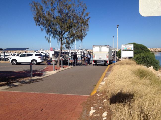 Police carrying out the bust at a jetty in Geraldton. Picture: Geraldton Guardian