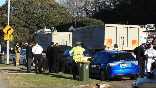 The scene of the accident — Mr Sueke was crushed under the wheels of the massive truck. Picture: Mark Evans.