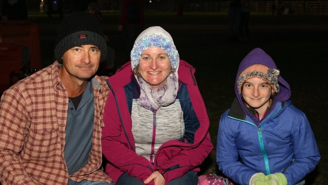 Redcliffe visitors Ken, Lisa and Jasmine Lerens in Killarney for the Bonfire Night last Saturday.