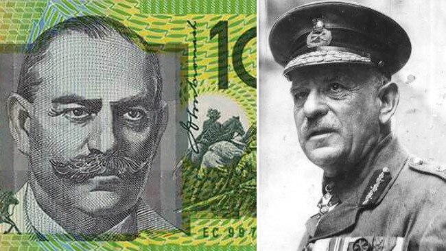 Monash as depicted on the $100 note, left.