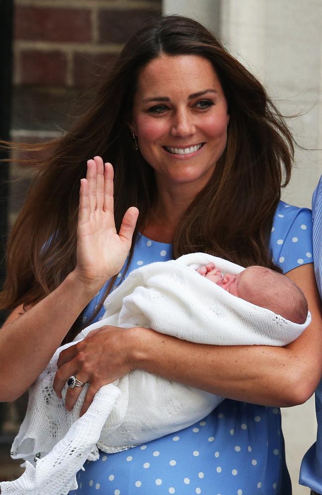 Kate, Duchess of Cambridge, endured plenty of commentary on her post-baby body when she posed on the steps of The Lindo Wing at St Mary's Hospital after the births of all her three children. Picture: Oli Scarff/Getty Images