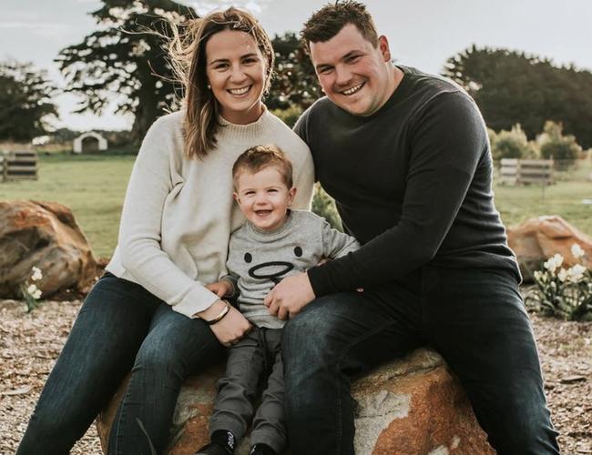 Suspected shark attack victim Duncan Craw, 32, with his wife Taylia and their son Levi. Picture: Supplied by family