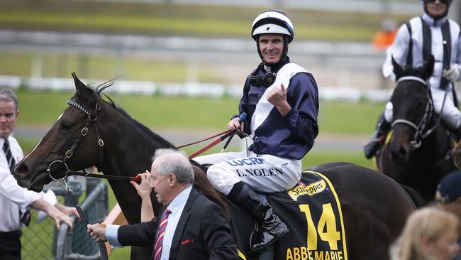 Abbey Marie and Luke Nolen after their Morphettville success. Picture: Dean Martin