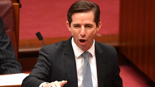 Minister for Education Simon Birmingham during Senate Question Time. Picture: AAP