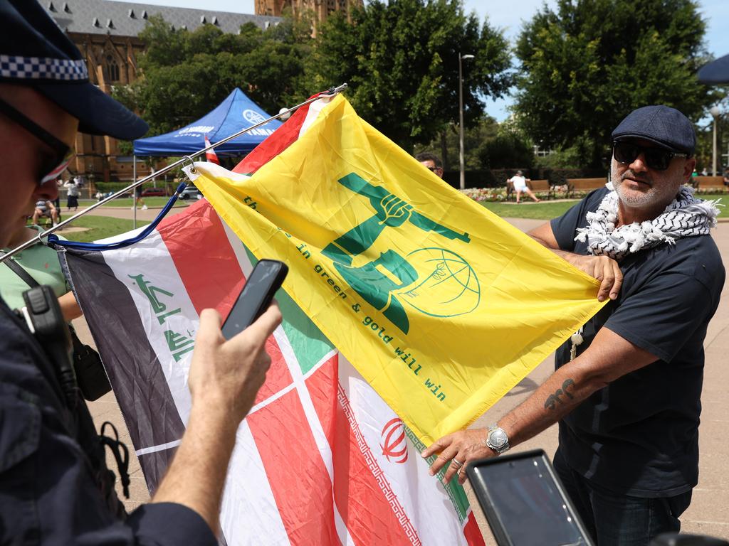 Yazbek also allegedly held up a flag with the same colours as Hezbollah. Picture: NewsWire / Damian Shaw